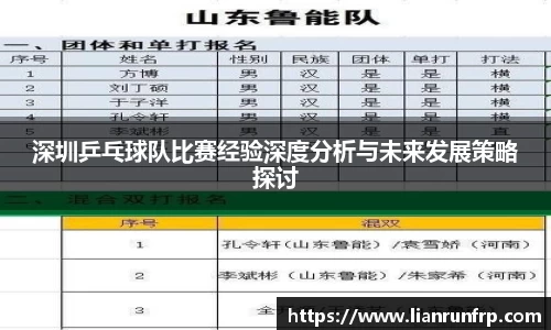 深圳乒乓球队比赛经验深度分析与未来发展策略探讨